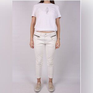 R13 Biker Boy Cropped Jeans | White Low-Rise Slim with Zip Pockets 26